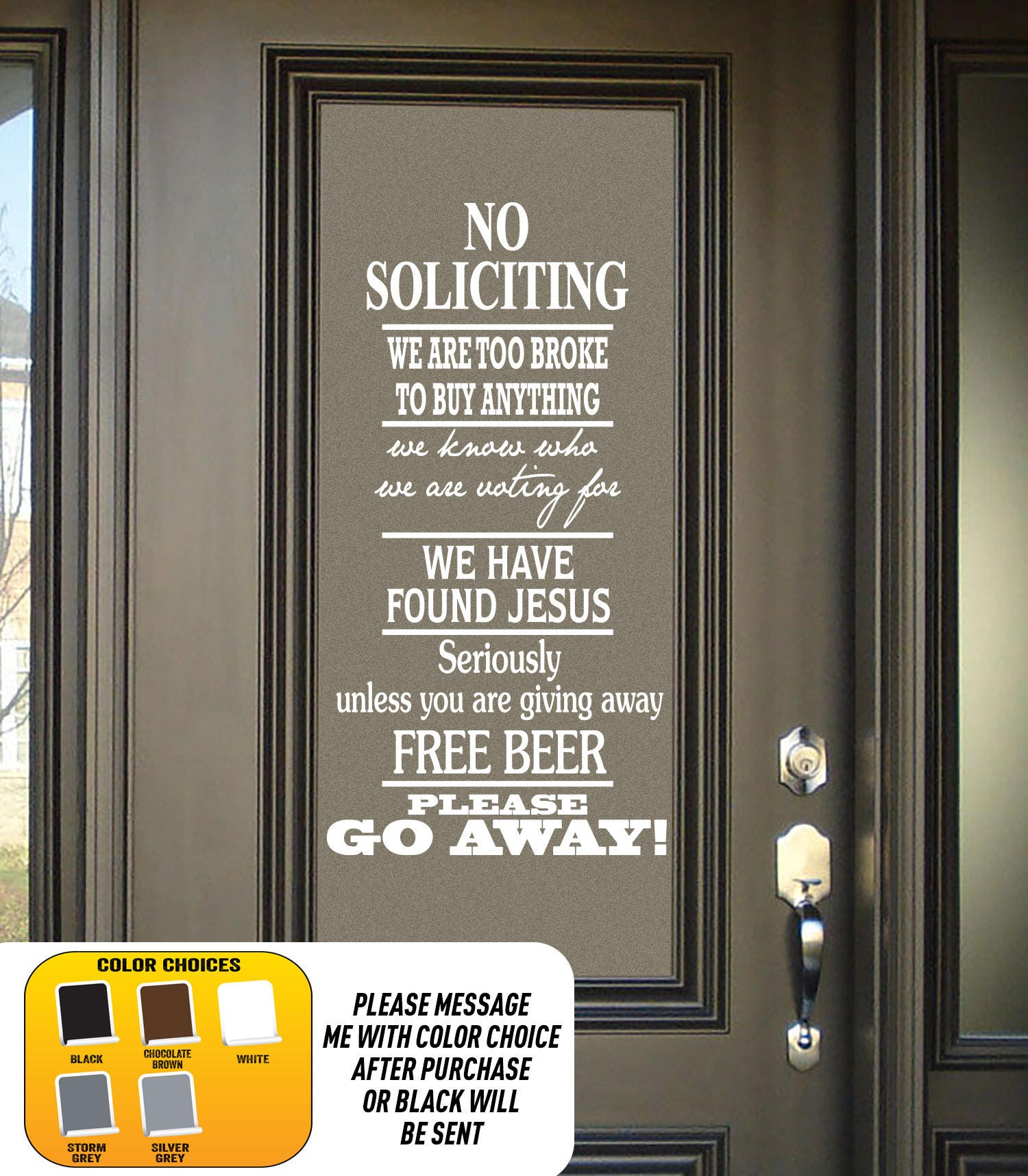 No Soliciting Go Away Vinyl Sticker Decal Sign Funny *FREE DOMESTIC SHIPPING* No Soliciting Go Away Vinyl Sticker Decal Sign Funny *FREE DOMESTIC SHIPPING*