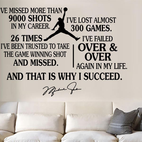 Michael Jordan jumpman - Succeed - Quote Vinyl Wall Decal/Words/Sticker inspirational large - Gift For Her or Him