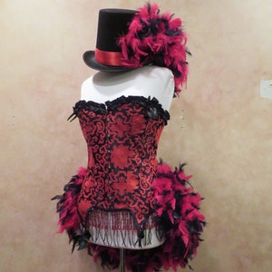 Mardi Gras Feather Costume Dress with Top Hat: Burlesque Showgirl