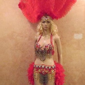 Vegas Showgirl Jeweled Feather Costume SML