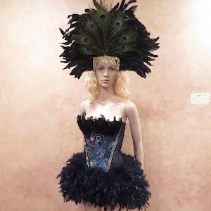 Moulin Rouge Burlesque Circus Ring Master Halloween Costume Corset Feather Dress