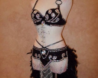 Vegas Rhinestone Feather Showgirl Costume