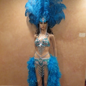 White Caribbean Carnival Queen Samba Parade Masquerade Mardi Gras Cabaret Circus Showgirl Costume Dress Gown