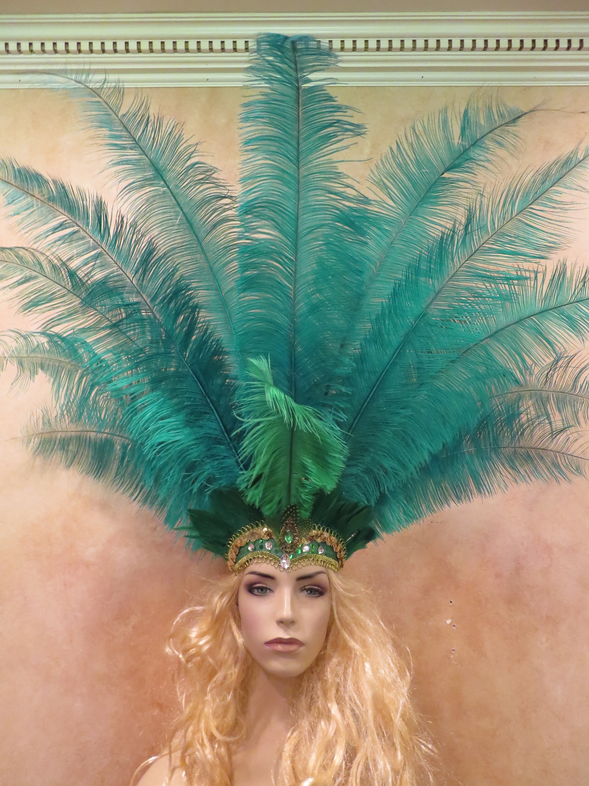 Island Style Carnival Costume Headdress Big Showgirl Feathers Etsy