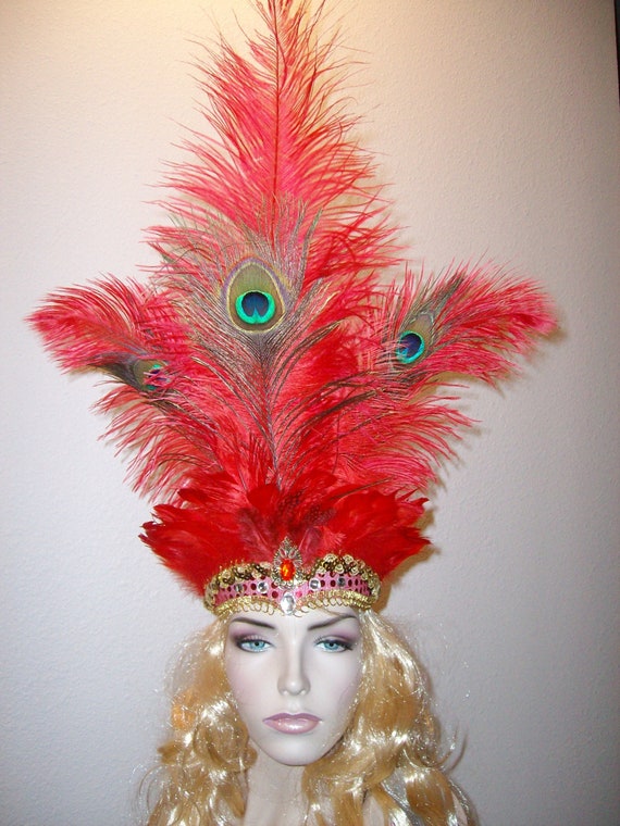 Pink Feather Headdress Clip Flapper Girl Carnival Dance Costume Fancy Dress
