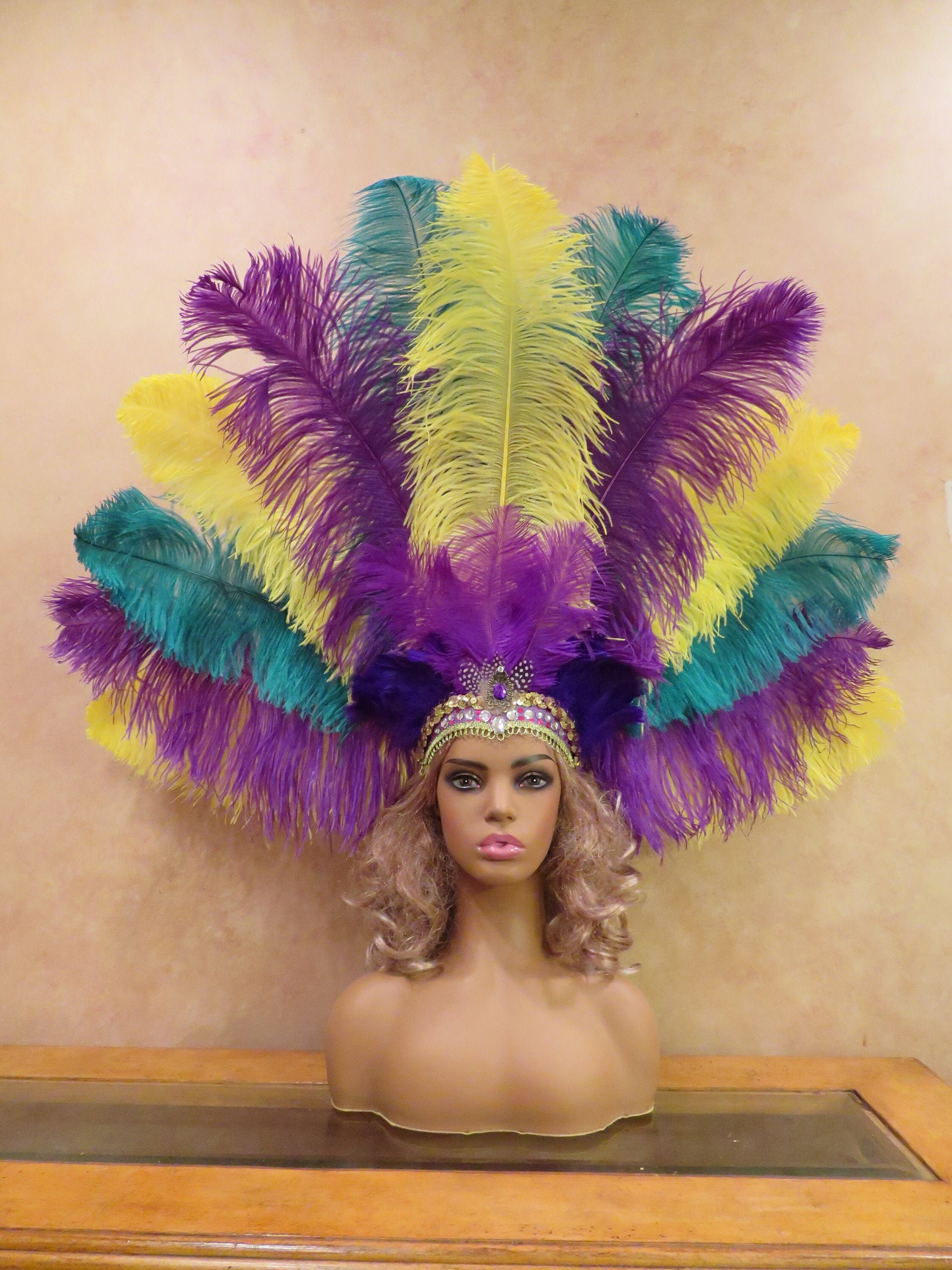 Island Style Carnival Costume Headdress Big Showgirl Feathers | Etsy