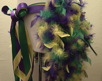 MARDI GRAS TuTu Carnival Costume Purple/Green/Gold Bustle Bourbon Street New Orleans Tie Ribbon Peacock Feather Bustle Skirt or Top Hat