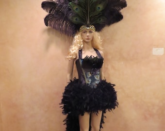 Peacock Carnival Samba Queen Mardi Gras Fat Tuesday Vegas Showgirl Feather Headpiece, Top Hat Parade Masquerade Party Dress Costume