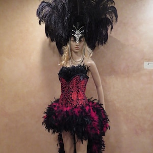 Red & Black Feather Costume Dress: Victorian Vampire Burlesque