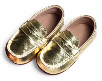 gold dress shoes for infants Leather Baby Loafers: Soft Sole First Shoes, Wedding Birthday HOCO 26