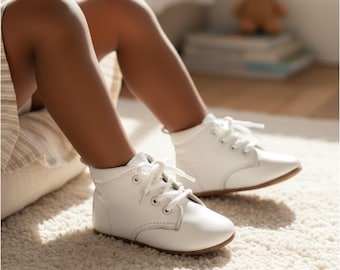 Baby White Leather Lace-Up Boots: Christening, Wedding Shoes