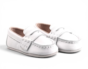 Weiße Leder Baby Jungen Loafers: Taufe, Hochzeit, 1.Geburtstag