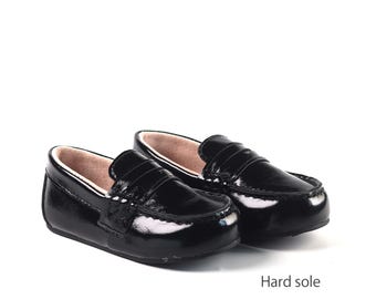 Black Patent Leather Baby Boy Loafers: Wedding Christening Baptism Shoes