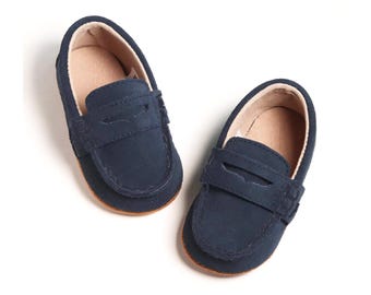 Baby Boy Navy suede leather Loafers: Wedding Christening Baptism Shoes
