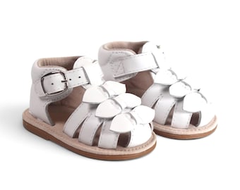 Leather Flower Girl Sandals: White Toddler Wedding Shoes