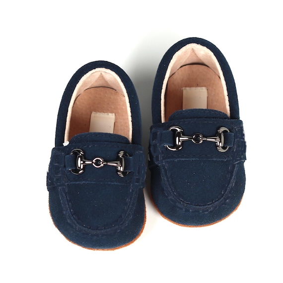 Baby Boys Navy Suede Loafers, Boys Suede Horse Bit Loafers, Boys