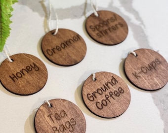 Custom Wooden Coffee Shop Tags: Rustic Walnut Stain, 2" Round