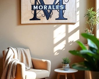 Engraved Monogram Wood Sign: Custom Family, Baby, Business Name Art