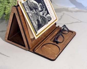Wooden Bedside Reading Stand with Cup Holder – Book Lover Gift