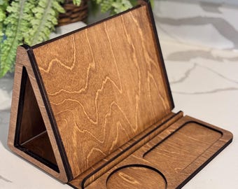 Wooden Book Holder – Bedside Organizer with Cup Rest