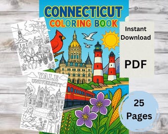 25 pagine da colorare del Connecticut per adulti e bambini / Fogliame autunnale del New England, fascino costiero / Libro da colorare digitale stampabile, download immediato