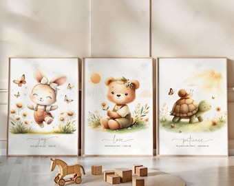 Christian Nursery Wall Art - Three Piece Wall Art, Fruit of the Spirit, Baby Shower Gift Ideas, Bible Verse, Playroom Decoration, Digital