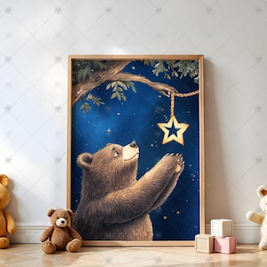 Decoración de habitación infantil con temática de bosque, estampado de animales del bosque, oso del bosque, habitación infantil celestial, ideas de regalo para baby shower, decoración de sala de juegos, impresión digital
