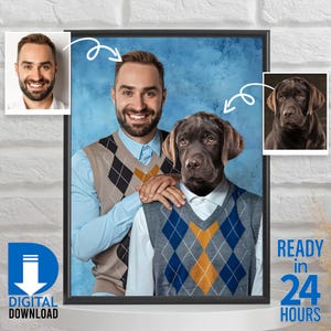 Custom Step Brothers Owner With Pet Portrait, Human and Pet Portrait, Pet Lover Gift idea, Pet Birthday Gifts for him, Man Portrait with Pet