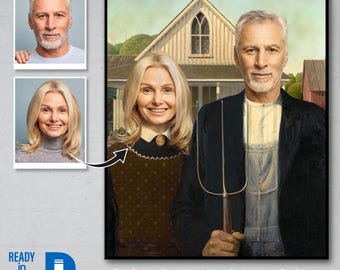 Personalized American Gothic Face Swap, American Gothic Farmers, Custom American Gothic Painting, Husband Wife Portrait, Gift For Parents