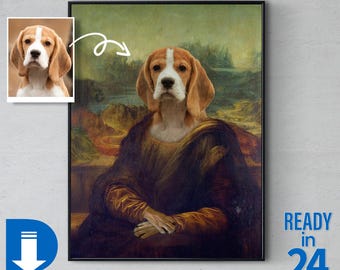 Custom Mona Lisa Pet Portrait Gift, Pet Photo on Mona Lisa Art, Funny Pet Portrait From Photo, Pet Digital Prints, Pet Renaissance Portrait