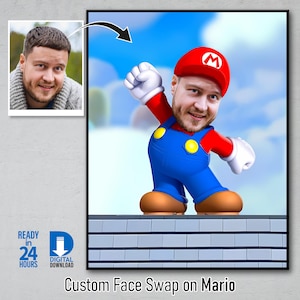 Personalized Mario Face Swap Portrait, Custom Mario Portrait Face Swap, Gaming Gift Idea, Nostalgic Gift, Funny Portrait, Unique Photo Gift