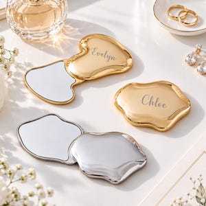 Custom Name Compact Mirror,Silver Pocket Mirror,Engraved Compact Mirror, Heart & Cloud Shaped Mini Travel Mirror, Bridesmaid Proposal Gift
