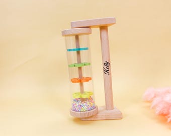 Custom Engraved Wooden Baby Rattle: Sensory Newborn Gift
