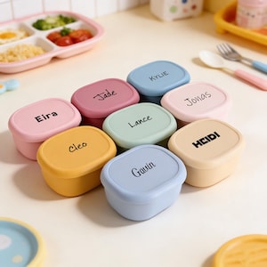 Personalisierte Silikon Lunchbox Set | 3-teiliges personalisiertes Lunchkit für Kinder | Mikrowellengeeignet Kinder Lunch Geschenk