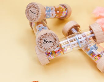 Personalized Wooden Baby Rattle: Custom Engraved Sensory Toy