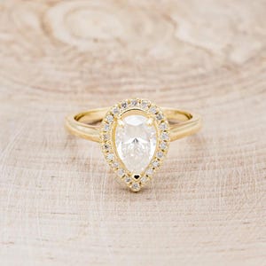 3CT Pear Cut Moissanite Engagement Ring Hidden Halo Teardrop Promise Ring Solitaire Halo Wedding & Anniversary Gift For Her
