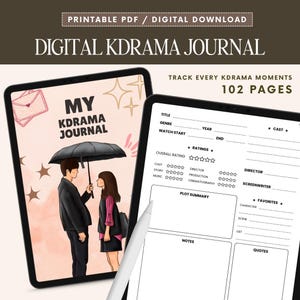 Kdrama Digital Journal Printable Episode Tracker Korean Drama Planner Series Review for Kdrama Lovers Gift Idea