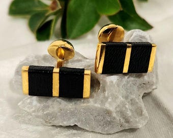 Vintage L'Aiglon Gold-Tone & Leather Cuff-Links - Mid-Century Cufflinks