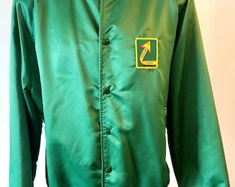 Vintage Green Satin Bomber Jacket - 1970s/1980s Local Canadian Sports Team Jacket