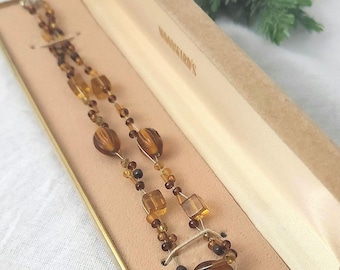 Collar vintage de cuentas color ámbar con joyero vintage