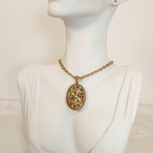 Vintage Gold-Tone Floral Double-Sided Hollow Pendant Necklace