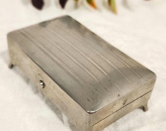 Antique Art Deco Jewelry Box - Silver-Tone Ellis Bros Vintage Trinket Box