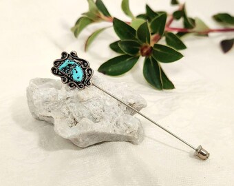 Broche/Pendentif Ancien - Argent & Turquoise - Bijou Vintage - Occasion à Rénover