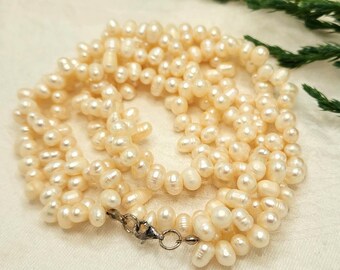 Secret & You Collana di Perle Coltivate D'Acqua Dolce da Donna - Grande Semi-Barocco Lungo 42 cm Perle Barocche 10-14 mm Con Nodo Tra Ogni Perla