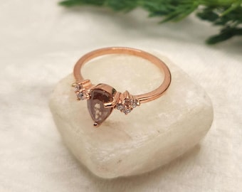 10k Rose Gold Natural Champagne-Brown Pear Diamond Ring