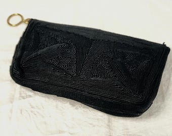 Vintage Cordecraft Black Clutch Purse- 1940s-1950s Corde