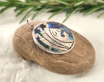 Collier pendentif ormeau incrusté d'argent sterling 925 Taxco Mexico