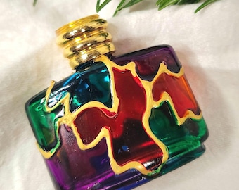 Miniaturowa butelka na perfumy w stylu Murano z połowy XX wieku, z możliwością ponownego napełnienia