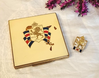 Vintage WW2 Henriette Compact et épinglette de secours de guerre « Dieu et mon droit » (Dieu et ma droite)