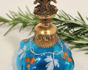 Antique Sprinkler Top Refillable Perfume Bottle - Vintage Blue Blown Glass